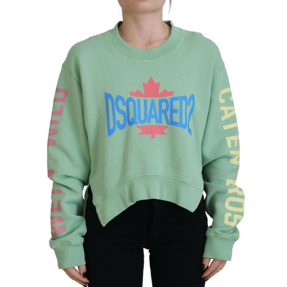 Dsquared² Green Logo Printed Crew Neck Long Sleeve Women's Sweater